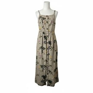 Old Navy Safari Square Neck Button Front Linen Blend Midi Dress Boho Hippie XS